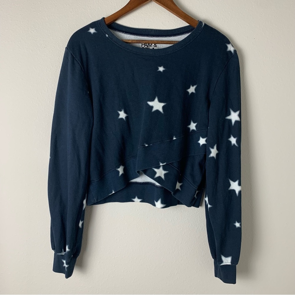 PAM & GELA Star Printed Wrap Cropped Sweater Size Medium